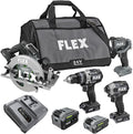 FLEX 24V Brushless Cordless 4-Tool Combo Kit: Hammer Drill, Hex Impact Driver, Circular Saw, Work Light with 3.5Ah, 6.0Ah Stacked Lithium Batteries and 280W Rapid Charger - FXM403-2G