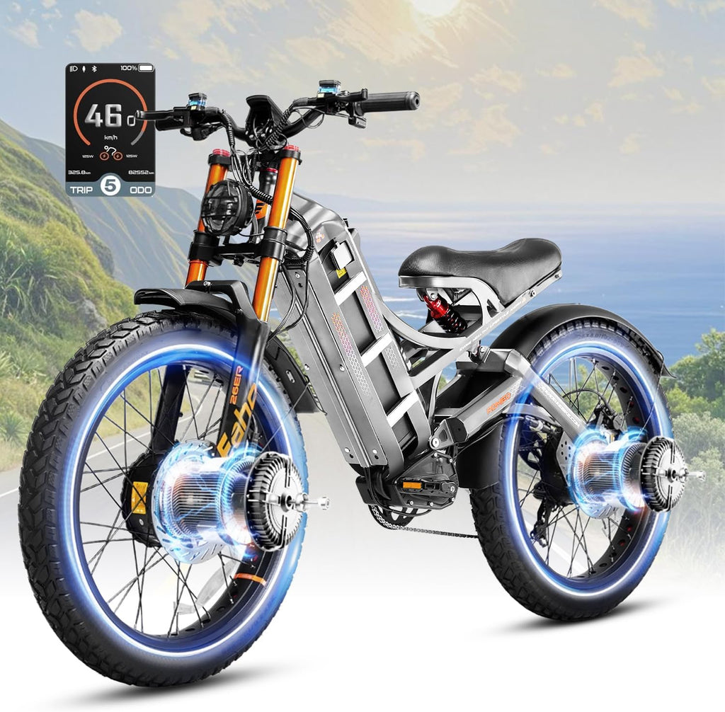 eAhora Romeo Pro 3 Electric Bike - [2026 Latest] 50MPH 5600W Dual Motor 60V 80AH 250Miles Long Range Ebike for Adults, 26' * 4.0 Fat Tire Fast Electric Mountain Bike Full Suspension Off-Road E-Bike