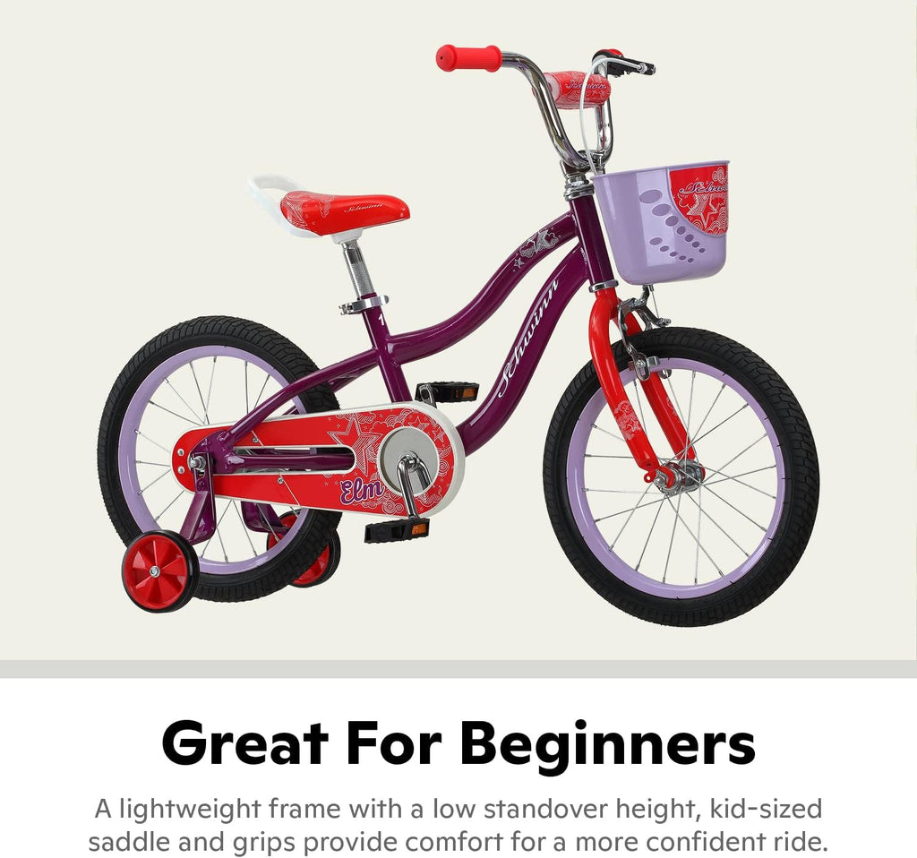 Schwinn Elm Bike, 16 Inch Bike for Kids Ages 3-7, SmartStart Ergonomic Design for Kids, Adjustable Seat Grows with your Child, Rear Coaster Brake and Front Caliper Brake, Training Bicycle