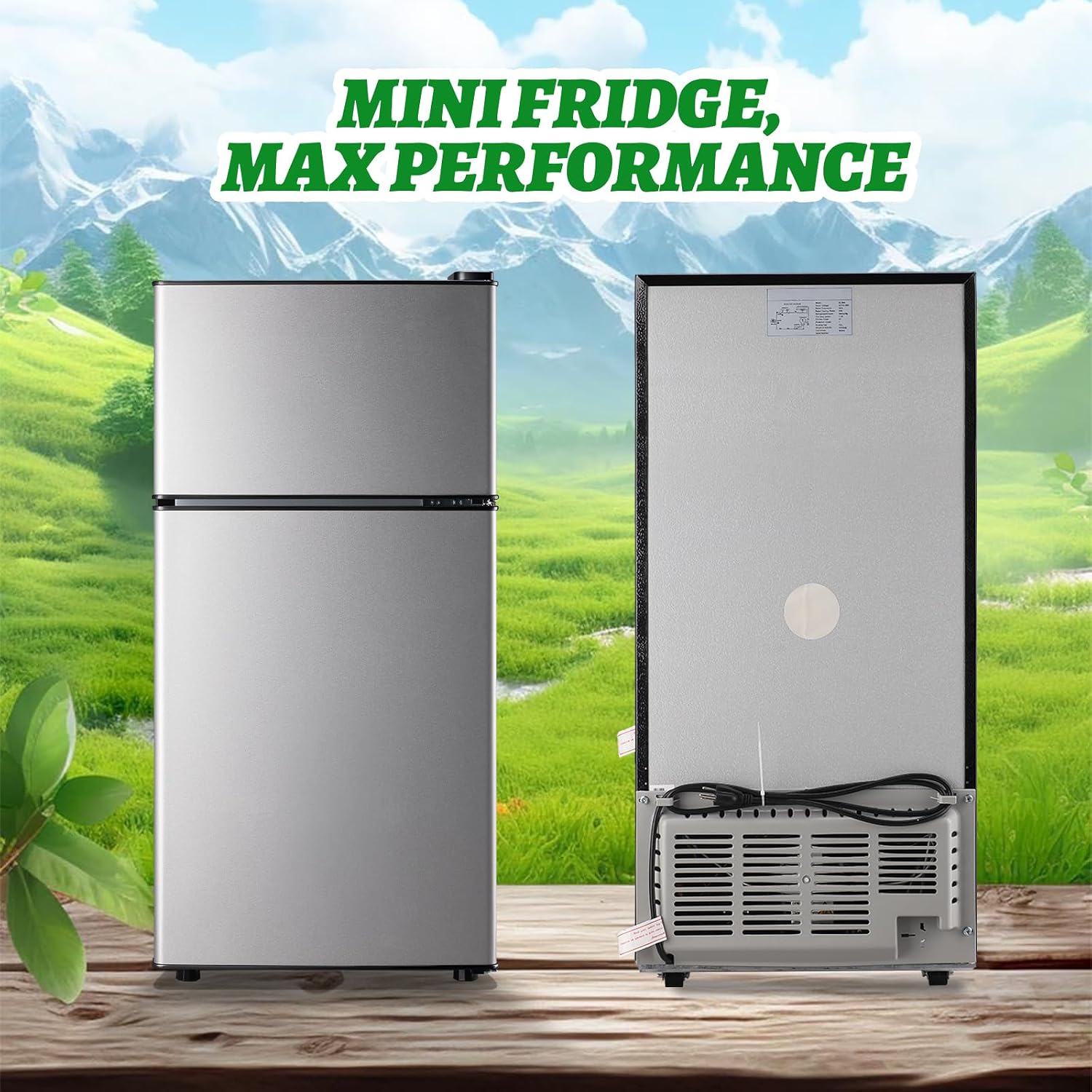 DEMULLER 2.4 Cu.ft Mini Fridge with Top Freezer Apartment Size Dual Door Compact Refrigerator for Personal Use Small Fridge with Egg tray, 7 Temperature Control For Dorm, Silver