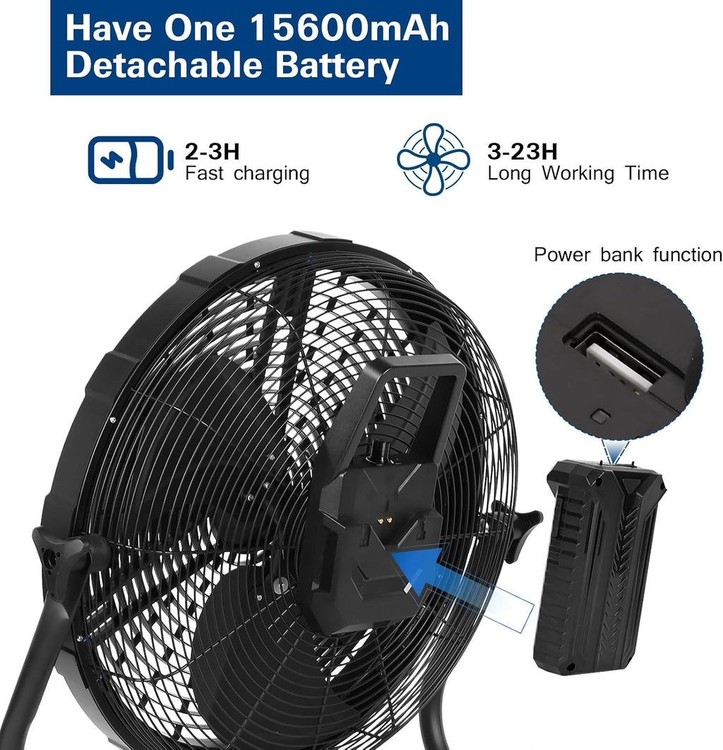 BILT HARD 16 Inch Outdoor Portable Misting Fan, Battery Operated Floor Fan with 15600mAh Detachable Battery, Outside Rechargeable Portable Fan for Patio, Camping, Travel