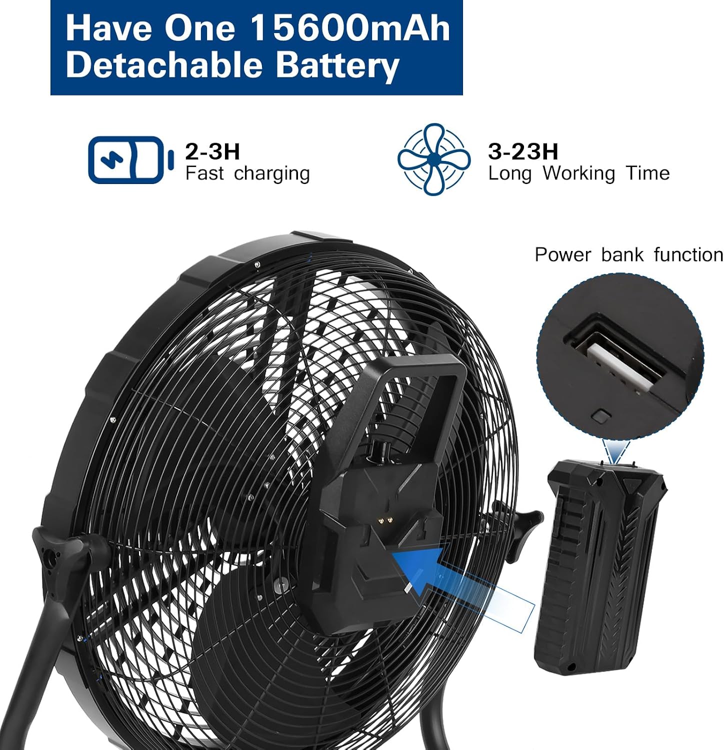 BILT HARD 16 Inch Outdoor Portable Misting Fan, Battery Operated Floor Fan with 15600mAh Detachable Battery, Outside Rechargeable Portable Fan for Patio, Camping, Travel