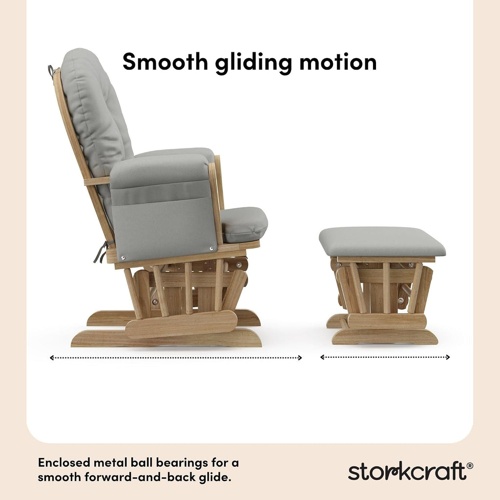 Storkcraft Premium Hoop Glider & Ottoman (Natural/Light Gray) — GREENGUARD Gold Certified Nursery Glider, Solid Wood Craftsmanship, Smooth-Gliding Nursery Chair and Ottoman, Award-Winning