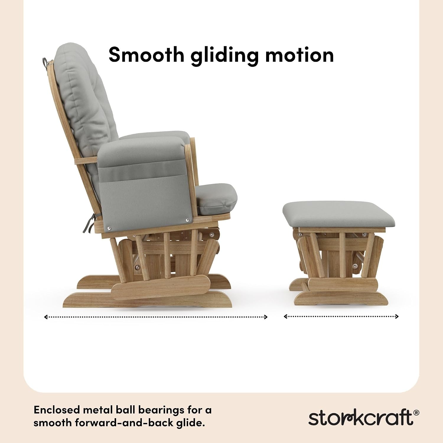 Storkcraft Premium Hoop Glider & Ottoman (Natural/Light Gray) — GREENGUARD Gold Certified Nursery Glider, Solid Wood Craftsmanship, Smooth-Gliding Nursery Chair and Ottoman, Award-Winning