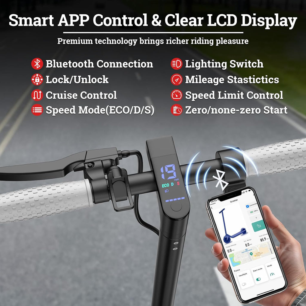 Qlaway Electric Scooter for Adults, 350W/500W Motor, 16-22 Miles Range, 8.5'/10' Solid Tires, Dual Braking & Suspension, Folding Portable Commuting E-Scooter with App