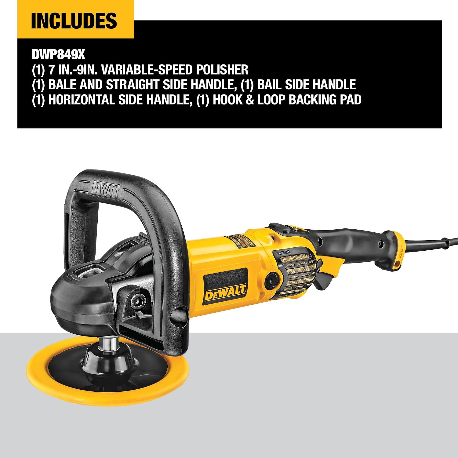 DEWALT Buffer Polisher, 7-in-9-in, 12 amp, Variable Speed Dial 0-3,500 RPM's, Soft Start Corded Car Buffer (DWP849X)