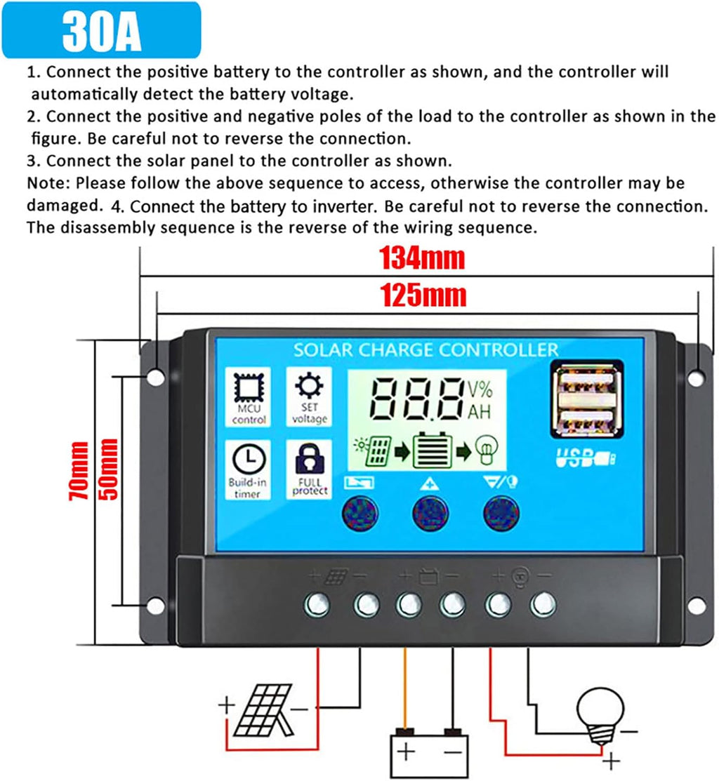 Solar System, Portable Solar Panel Kit, 4000W Inverter with 2 USB Ports, 30A Solar Charge Controller, LED Screen Display, Fast Charging for Supply