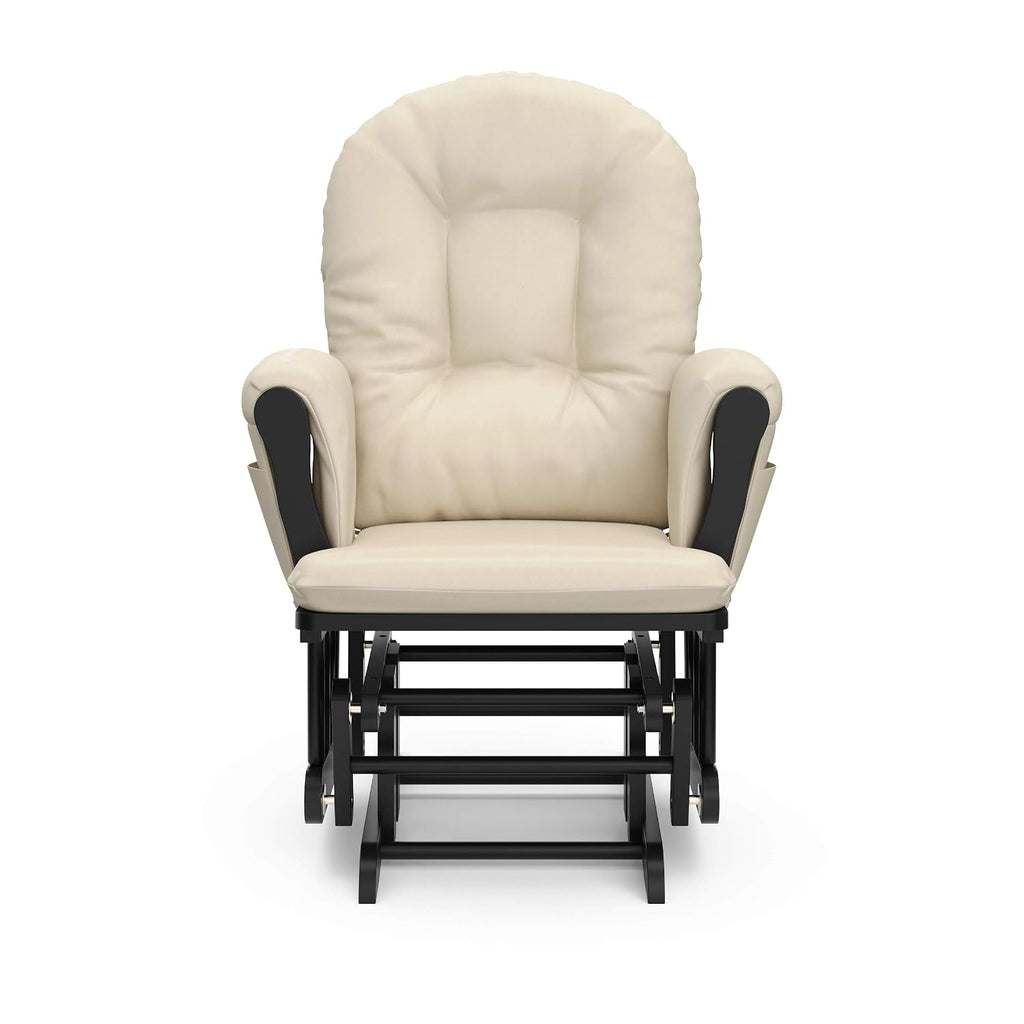 Storkcraft Premium Hoop Glider & Ottoman (Black with Beige) — GREENGUARD Gold Certified, Solid Wood Craftsmanship, Convenient Storage Pockets, Smooth-Gliding Chair for Nursery, Multi-Award-Winning