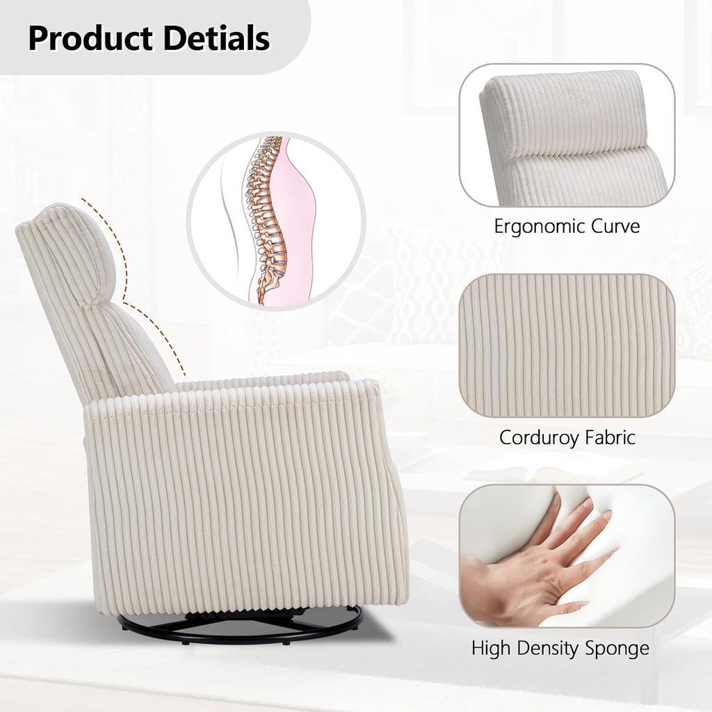 CANMOV Swivel Rocker Chair Set of 2, Swivel Accent Chair with High Back and Arms, Corduroy Glider Chair for Living Room Bedroom Nursery, Beige