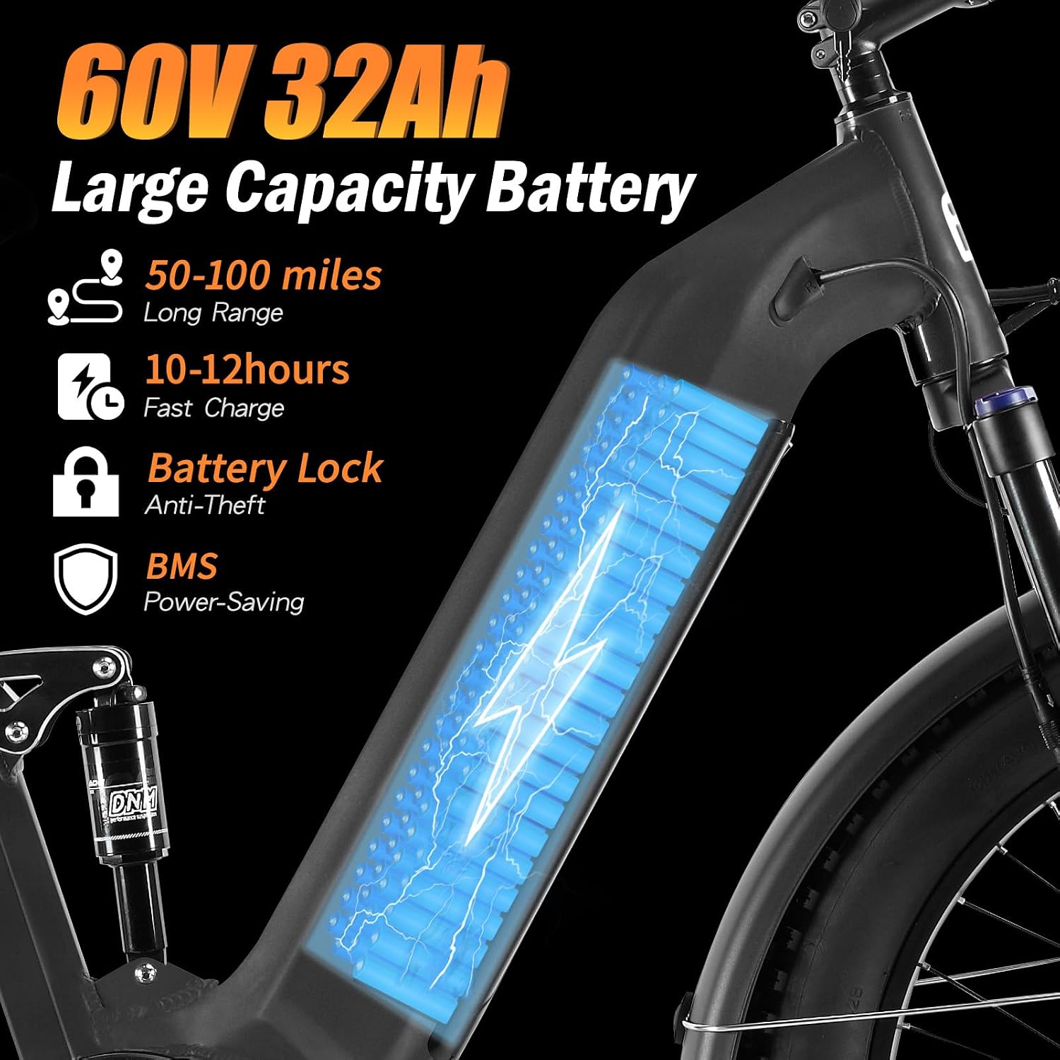 Electric Bike for Adults, 5000𝕨 Dual Motor E-Bike, 60V 32AH Long Range Dirt Bike, Fat Tire Hunting Ebike for All Terrain, Full Suspension Electric Bicycle