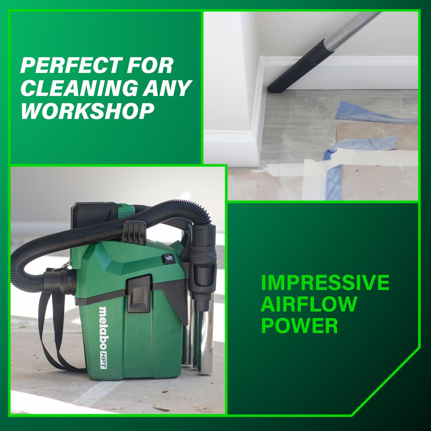 Metabo HPT 18V Cordless Wet/Dry Vacuum, 1.6 Gallon HEPA Filter Vacuum, Powerful 74 CFM Airflow, 8 ft. of Stretchable Hose, Eco and Boost Modes, Lightweight Design, Tool Body Only, RP18DAQ4