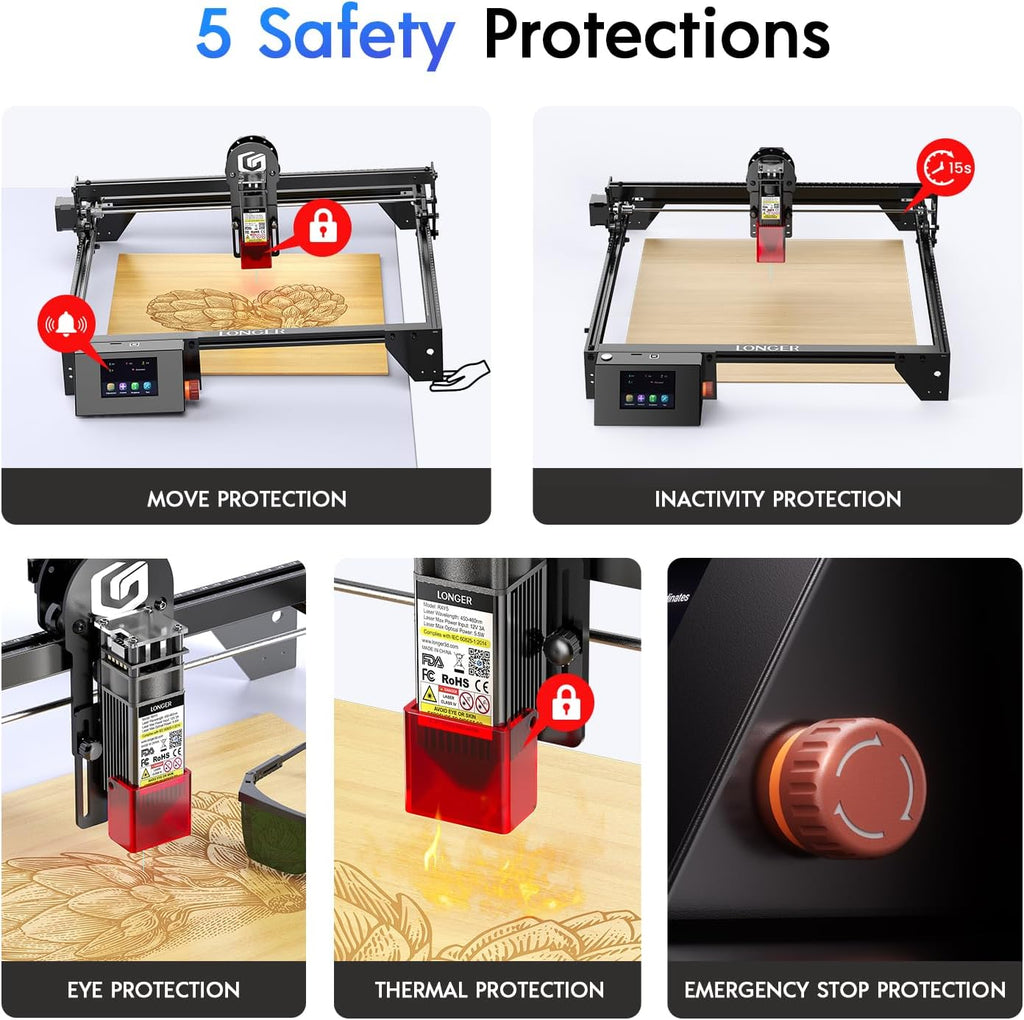 Longer RAY5 New Upgraded Laser Engraver, DIY Laser Engraver 5W Output Power, 3.5' Color Touch Screen, App Offline Control, Engraver Tool for Metal/Glass/Wood Engraving Area 15.75'x15.75'