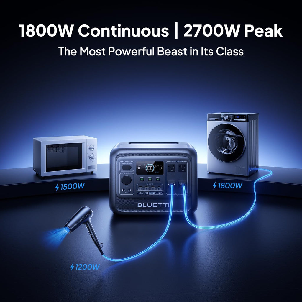 BLUETTI Elite 100 V2 Portable Power Station & Charger 2 (Ships Separately), 1024Wh LFP w/ 1800W AC, 1200W Alternator Charger, 1.2 H Full Charge via Car, Ideal for Car Camping, Vanlife, RV Travel