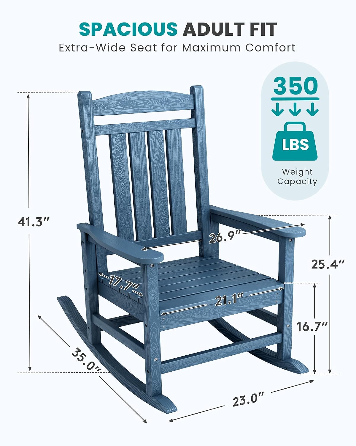 SERWALL Oversized Rocking Chairs Set of 2, HDPE Outdoor Rocking Chair, All-Weather Porch Rockers for Patio, Blue