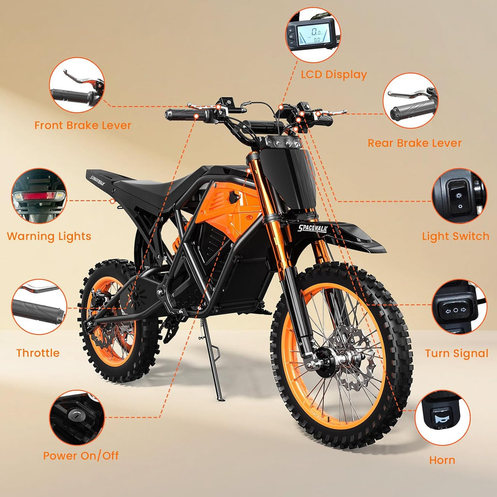 EILLEO Electric Dirt Bike for Adults Teens 48V, E Dirtbike Ebike with 3000W Motor, Electric Motorcycle with 14'/12' Fat Tire, 37.5MPH Hydraulic Brakes & Full Suspension, Fit Age 13+