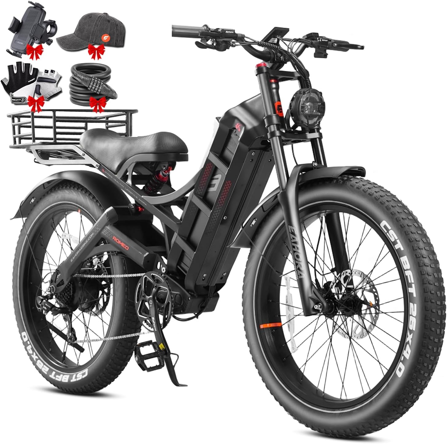eAhora Romeo Pro 3 Electric Bike - [2026 Latest] 50MPH 5600W Dual Motor 60V 80AH 250Miles Long Range Ebike for Adults, 26' * 4.0 Fat Tire Fast Electric Mountain Bike Full Suspension Off-Road E-Bike