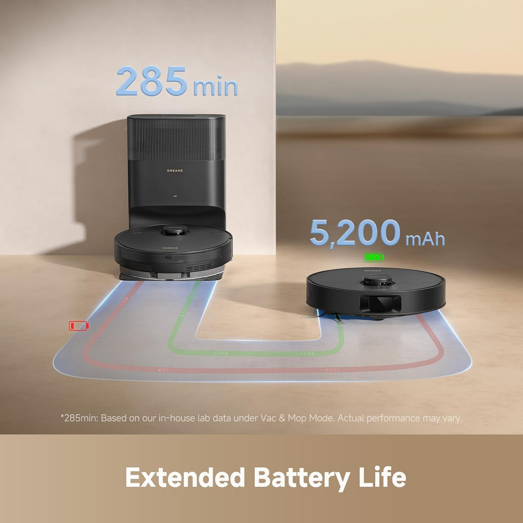DREAME D20 Plus Robot Vacuum and Mop, 13,000Pa Suction, Self-Emptying with 5L Dust Bag, DuoBrush for Pet Hair, LDS Mapping, App & Voice Control, Ideal for Hard Floors & Carpets (Black)