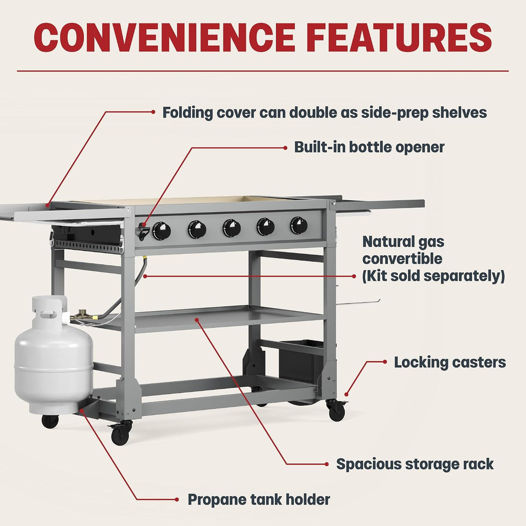 TYTUS Anaheim 36-Inch 5-Burner Propane Grill & Outdoor Griddle with 600 Sq. In. Cooking Surface, Carbon Steel Griddle Plate, and Quick Assembly – BBQ Grill for Outdoor Cooking