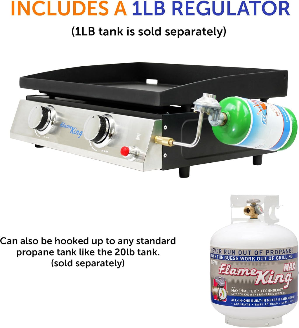 Flame King 22-inch Double Burner Flat Top Griddle for Outdoor BBQ Grill, Portable Propane Gas Griddle for Camping and Tailgating