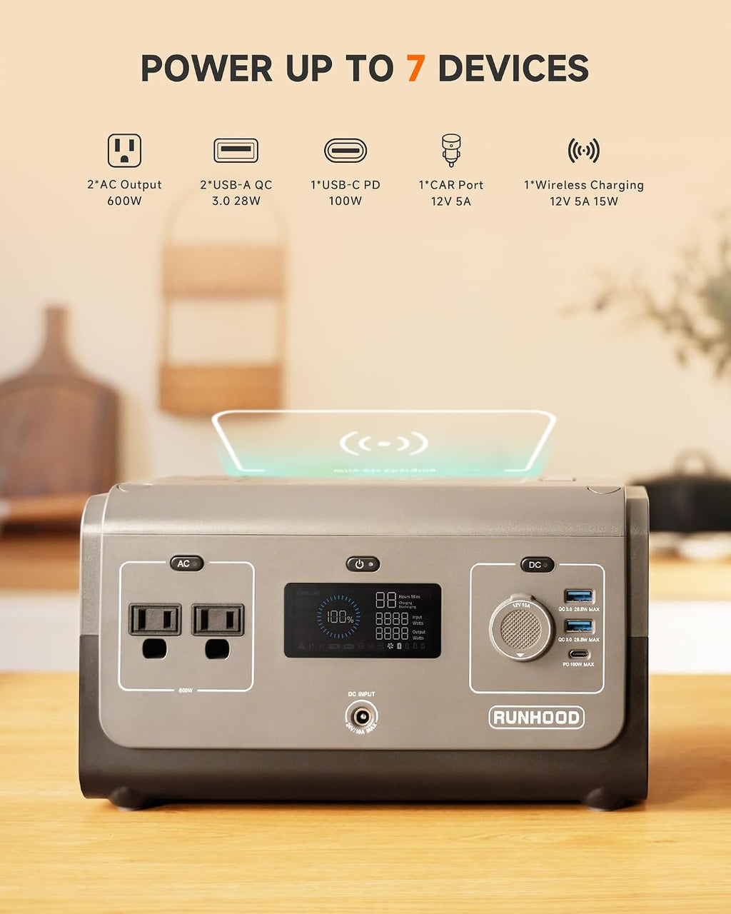 RUNHOOD Portable Power Station Rallye 600 Mini, 324WH Swappable&Replaceable Batteries, 2X600W(Peak 1200) Pure Sine Wave AC Outlet Modular Solar Generator for Camping/Emergency/RVs/CPAP/Home Use