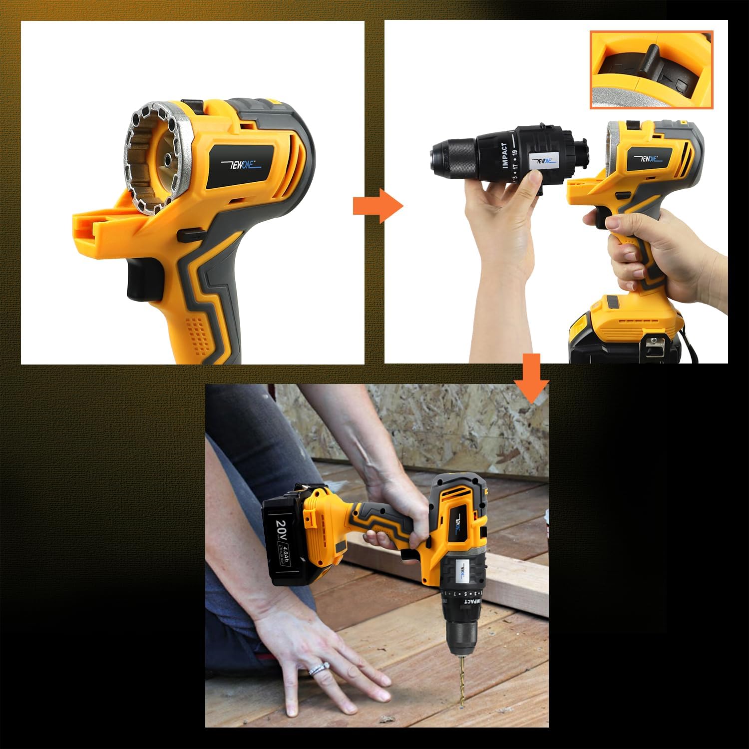 NEWONE 5-Tool Cordless Tool Combo Kit Compatible with De-Walt 20V Battery,Tool Set with Circular Saw, Drill,Reciprocating Saw, Impact Wrench, Sander with Accessories, 4.0Ah Lithium Battery and Charger