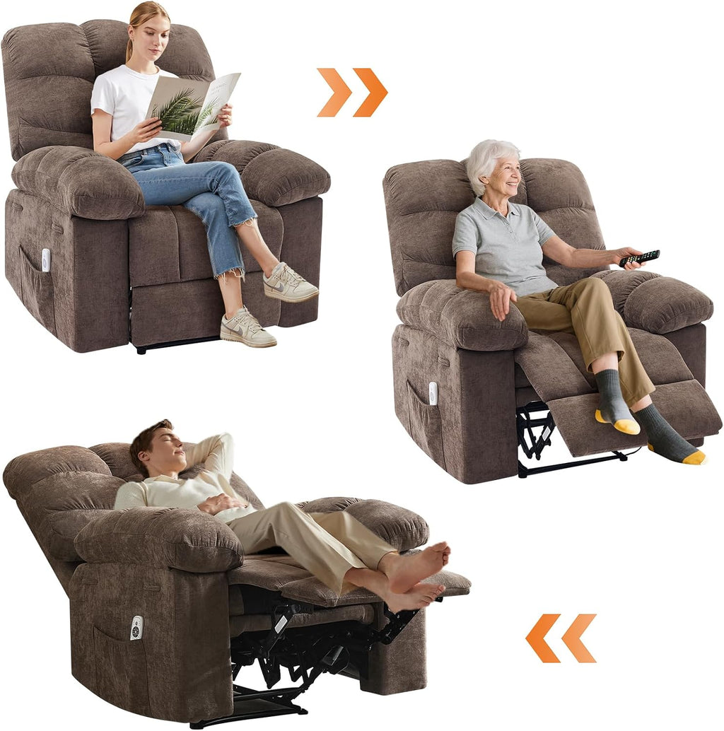 Garvee 21.4in Wide Recliner Chair,Massage & Heat Recliner Chair for Adults,Home Theater Seating with Lumbar Support,Ergonomic Breathable Fabric Nursery Rocking Chairs for Living Room