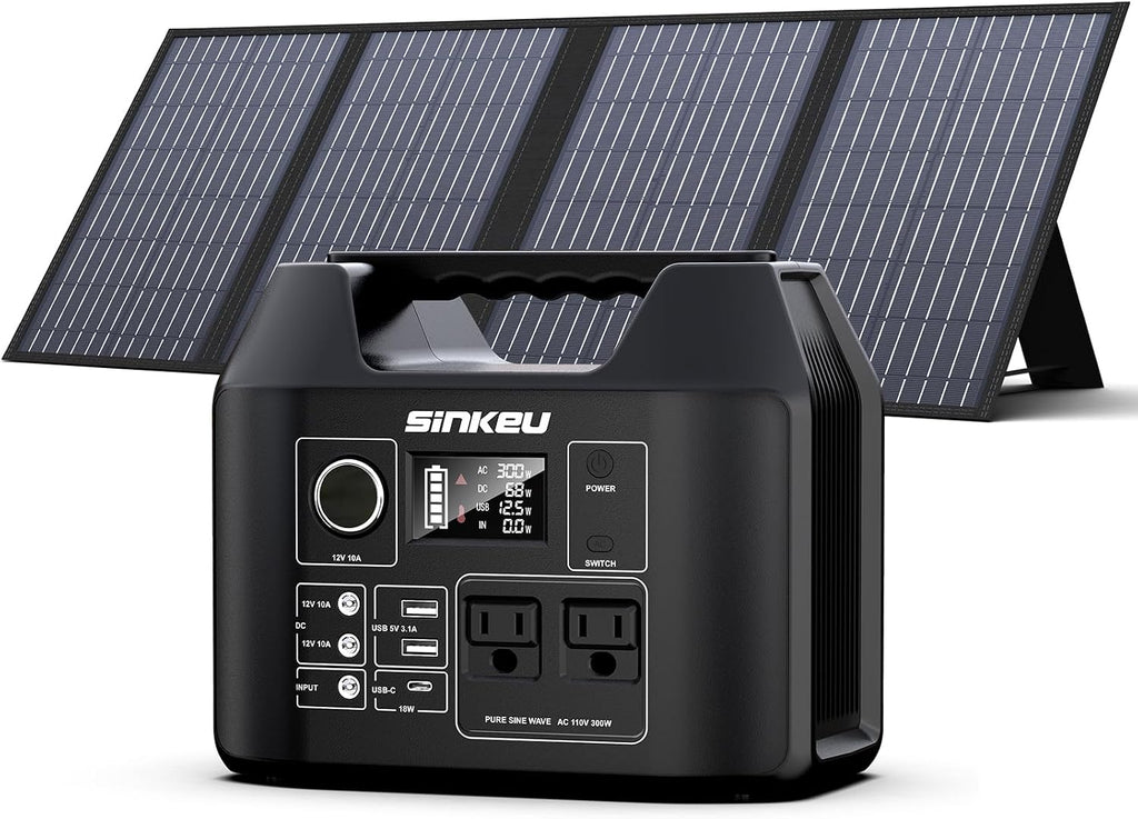 Portable Solar Generator, 300W Portable Power Station with Foldable 60W Solar Panel, 110V Pure Sine Wave 280Wh Lithium Battery Pack with USB DC AC Outlet for Home Use RV Van Outdoor Camping