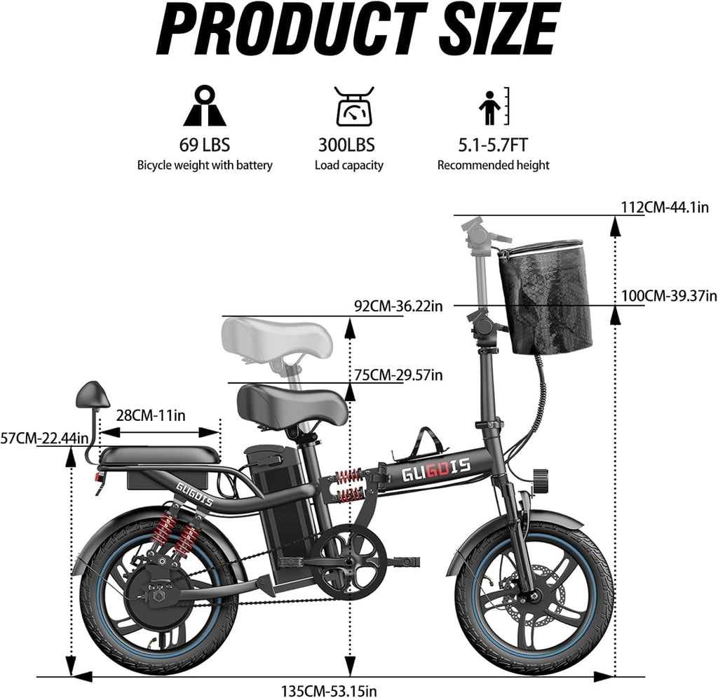 Folding Electric Bike for Adults, 2 Seater Electric Bike, 750W/1000W Peak Motor, 48V Removable Battery, Up to 28/30MPH & 45/60Miles, 16'/20' Tire Ebike, All-Terrain Foldable Electric Bicycles