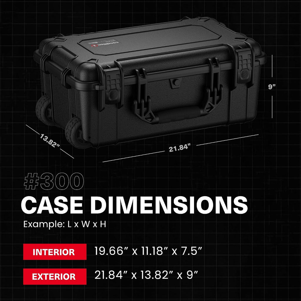 Condition 1 22' Large Rolling Lockable Hard Storage Case w/Padded Divider & Lid Organizer, Model 300, Waterproof Protective Box for Camera & Production Gear, Made in USA, 21.84'x13.82'x9' Black