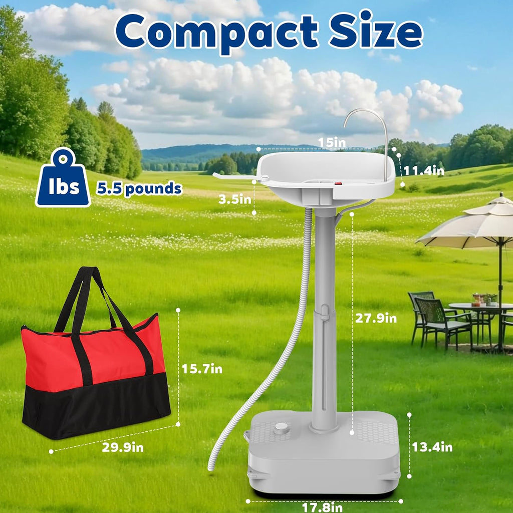 Electric Portable Sink Hand Wash Station - 18L Capacity with USB Port or Battery Powered, Lightweight Camping Sink for Travel, Outdoor, Camping - Includes Soap Dispenser & Towel Holder