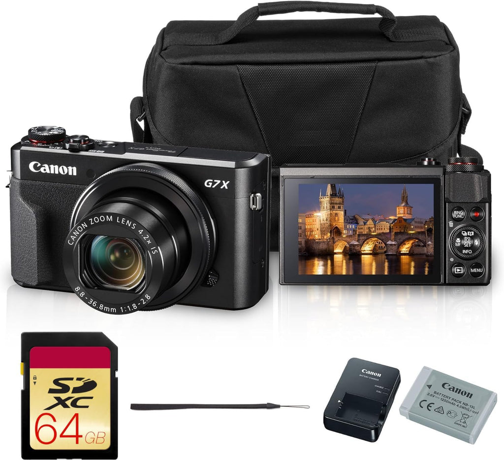 Canon PowerShot G7 X Mark II Digital Camera (Black) 20.1MP 1-Inch CMOS Sensor, DIGIC 7, 4.2X Optical Zoom Lens | Full HD 1080p Video, Wi-Fi, Tilting Touchscreen with Bag and 64GB Card