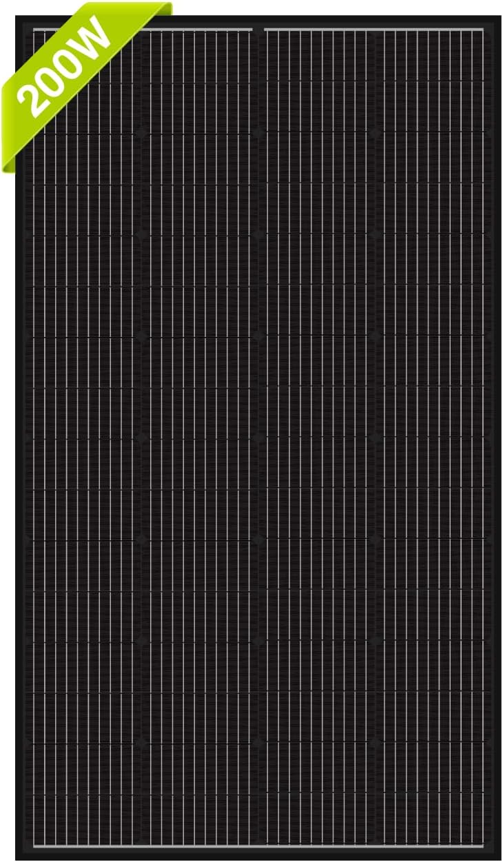 Newpowa 10BB Cell 200W Monocrystalline 200 Watt 12V Solar Panel Black Frame, High Efficiency RV Marine Boat Off Grid