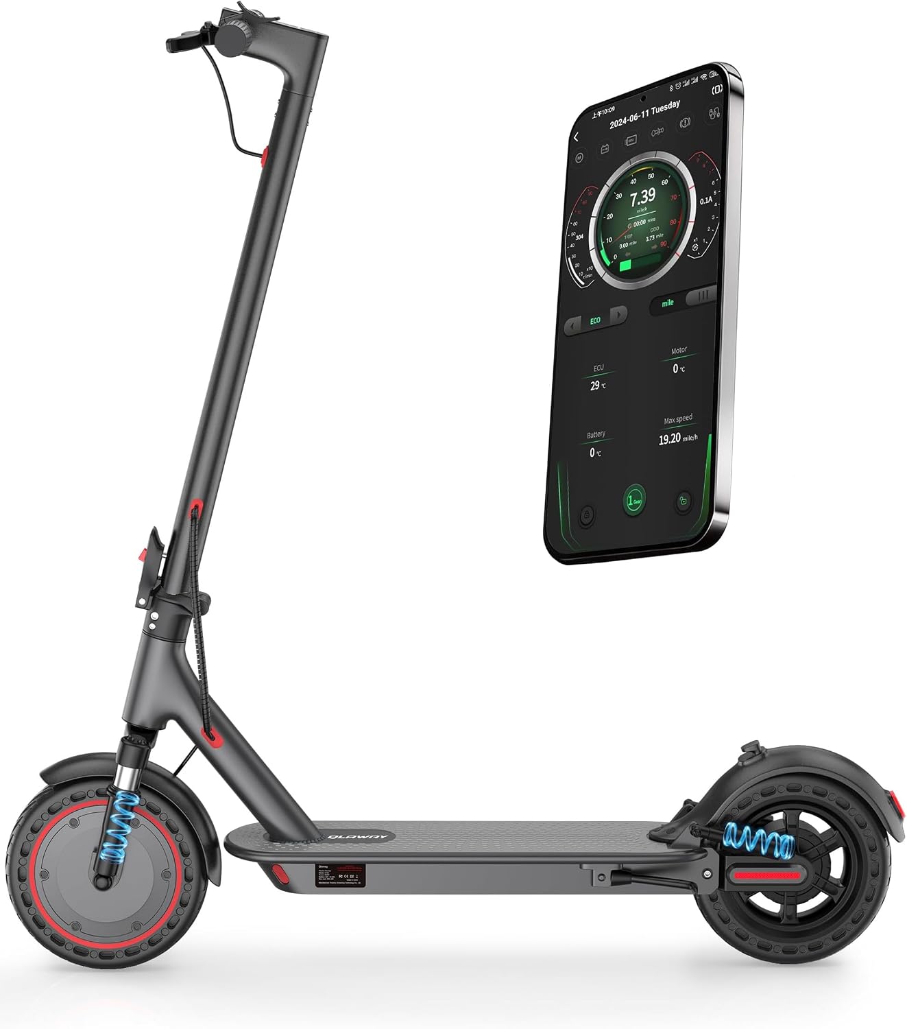 Qlaway Electric Scooter for Adults, 350W/500W Motor, 16-22 Miles Range, 8.5'/10' Solid Tires, Dual Braking & Suspension, Folding Portable Commuting E-Scooter with App