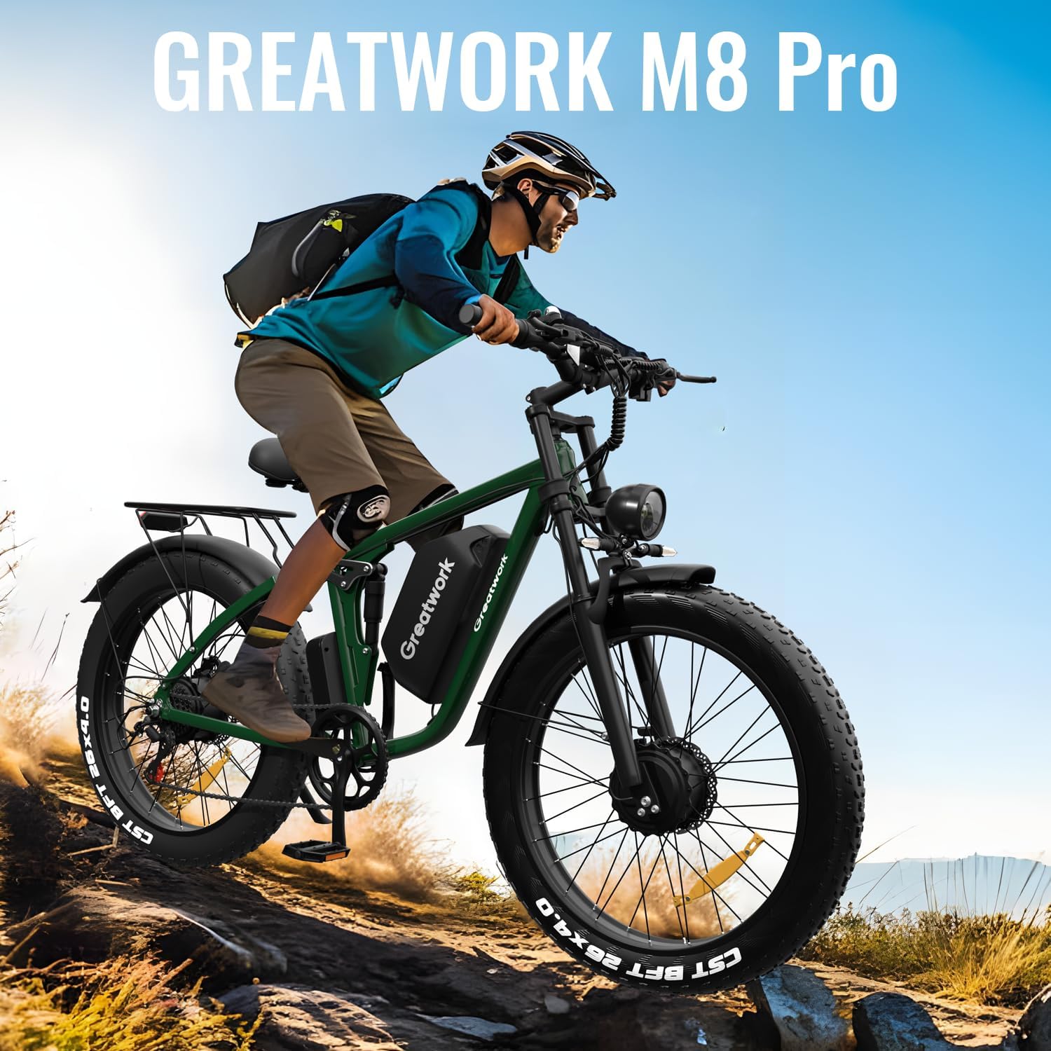GREATWORK 52V 5000W Peak Dual Motor Electric Bike for Adults, 1300Wh Battery, Up to 45MPH & 100 Miles Range, 26' x 4.0 Fat Tire Electric Dirt Bike with Suspension, Mountain E-Bike for Men Women