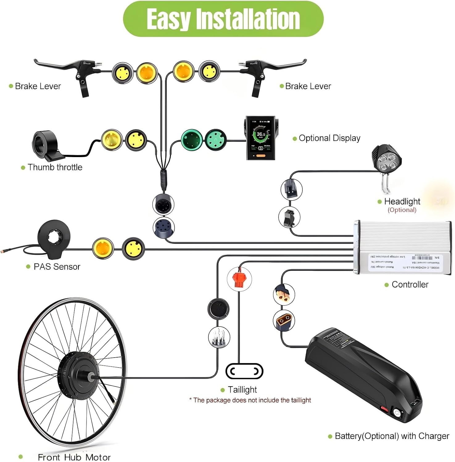 BAFANG G020 48V 500W Front Hub Motor Electric Bike Conversion Kit for 26'/700C Wheel Drive Engine with LCD Display &Optional Ebike Battery