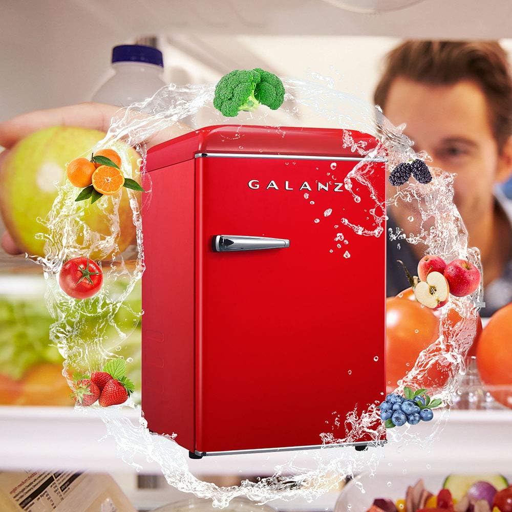 Galanz GLR25MRDR10 Retro Compact Refrigerator, Mini Fridge with Single Doors, Adjustable Mechanical Thermostat with Chiller, Red, 2.5 Cu Ft