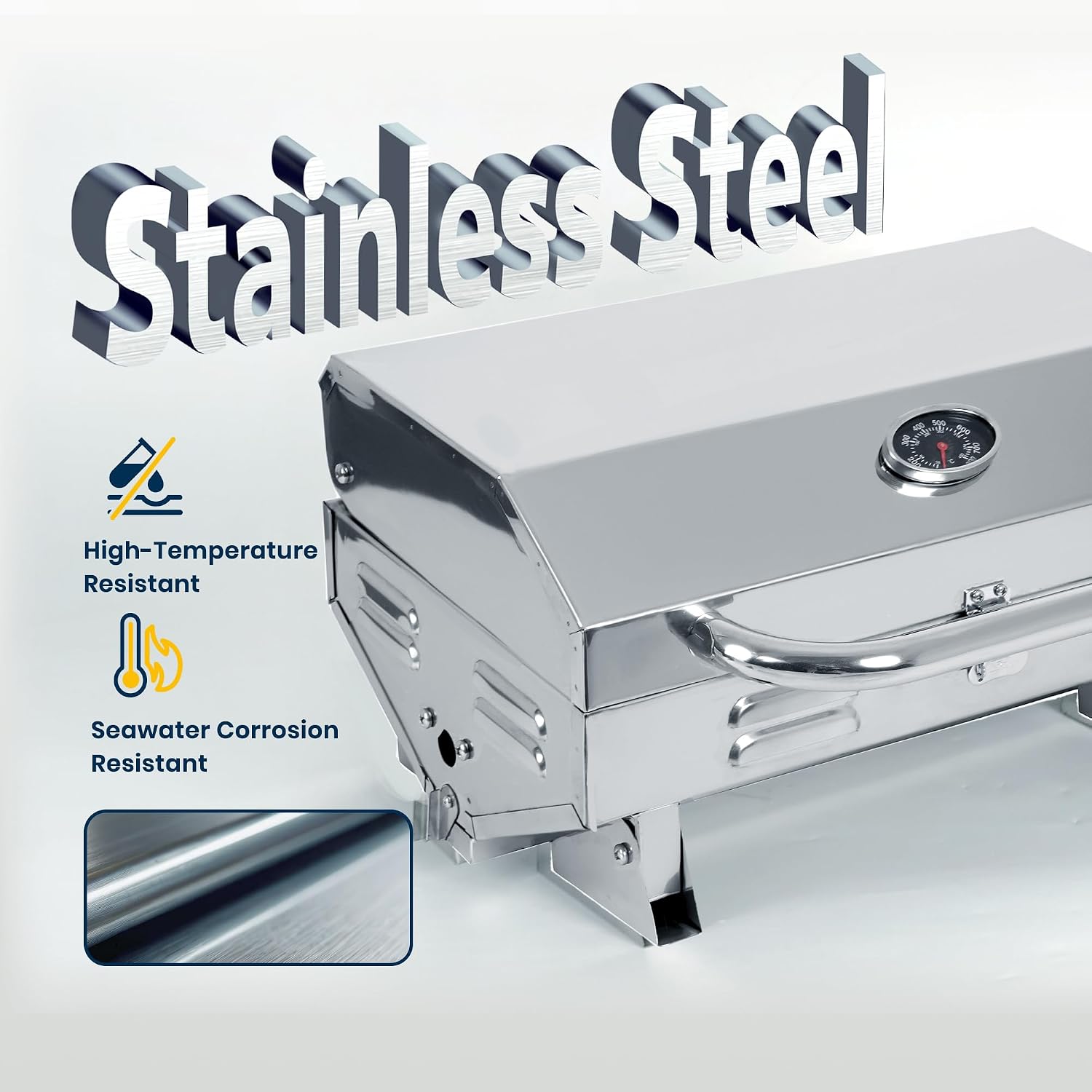 Tabletop Gas Grill Stainless Steel Portable Propane Grill with Legs for Outdoor Patio Backyard Camping, Tailgating, and RV Trips
