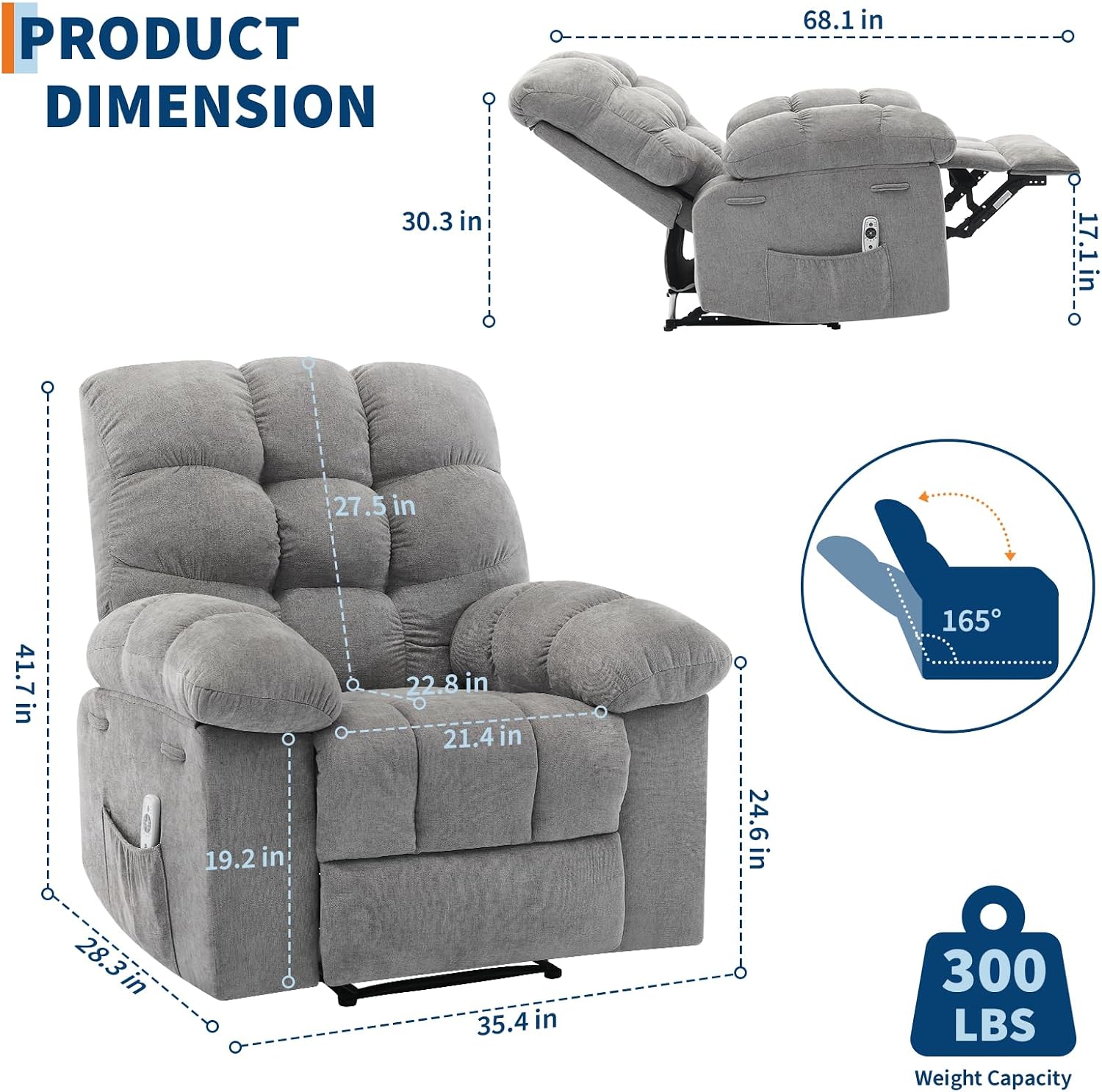 Garvee 21.4in Wide Recliner Chair,Massage & Heat Recliner Chair for Adults,Home Theater Seating with Lumbar Support,Ergonomic Breathable Fabric Nursery Rocking Chairs for Living Room