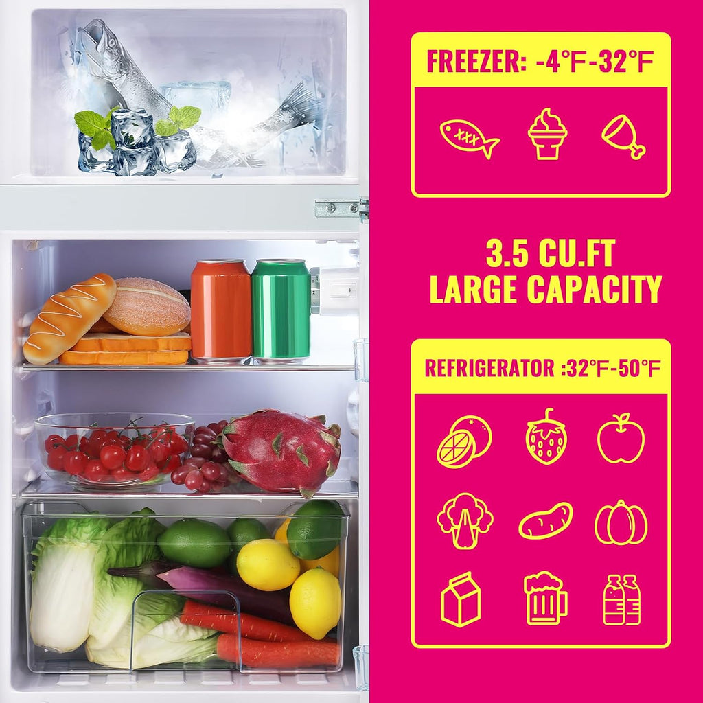 DEMULELR Retro Mini Fridge Dual Door Refrigerator with Freezer, 3.5 Cu.ft Small Refrigerator with Handle, Adjustable Temperature & Removable Glass Shelves, for Apartment/Dorm/Office/RV, BLUE