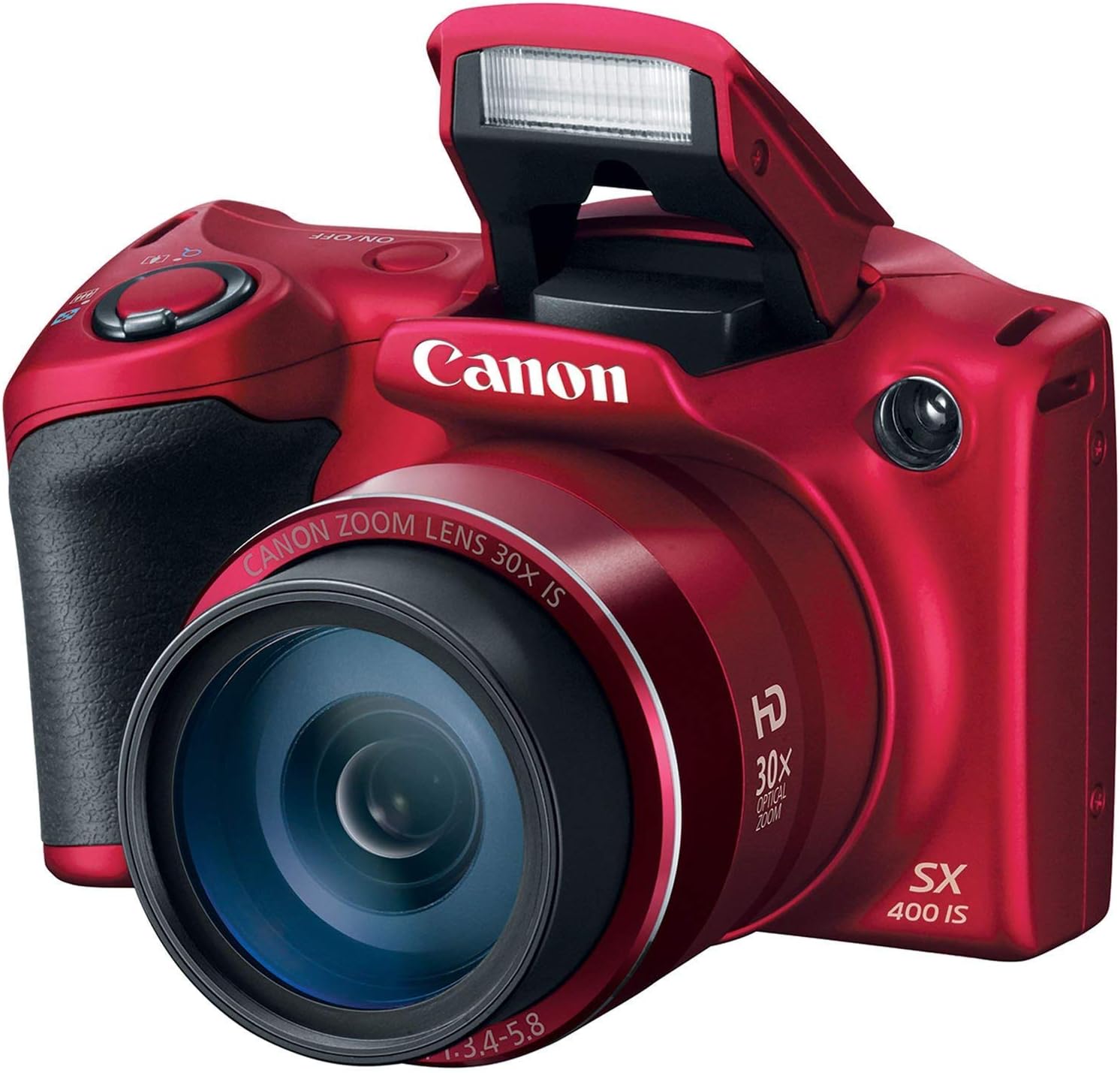 Canon Powershot SX400 IS 16.0 MP Digital Camera with 30x Optical Zoom and 720p HD Video (Red) (Renewed)