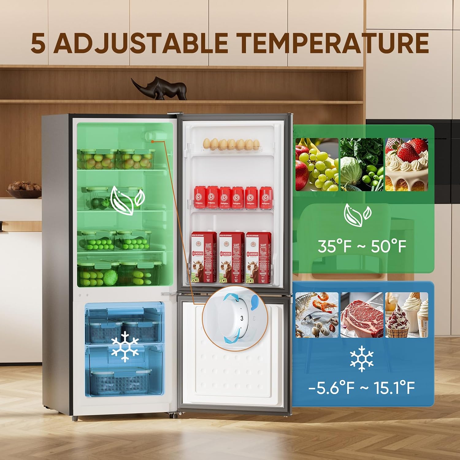 Upstreman 7.1 Cu.Ft Refrigerator with Bottom Freezer, Apartment Fridge with Freezer, Energy-efficient, Large Capacity, Adjustable Thermostat, Refrigerator for Apartment, Kitchen, Dorm(BM71)