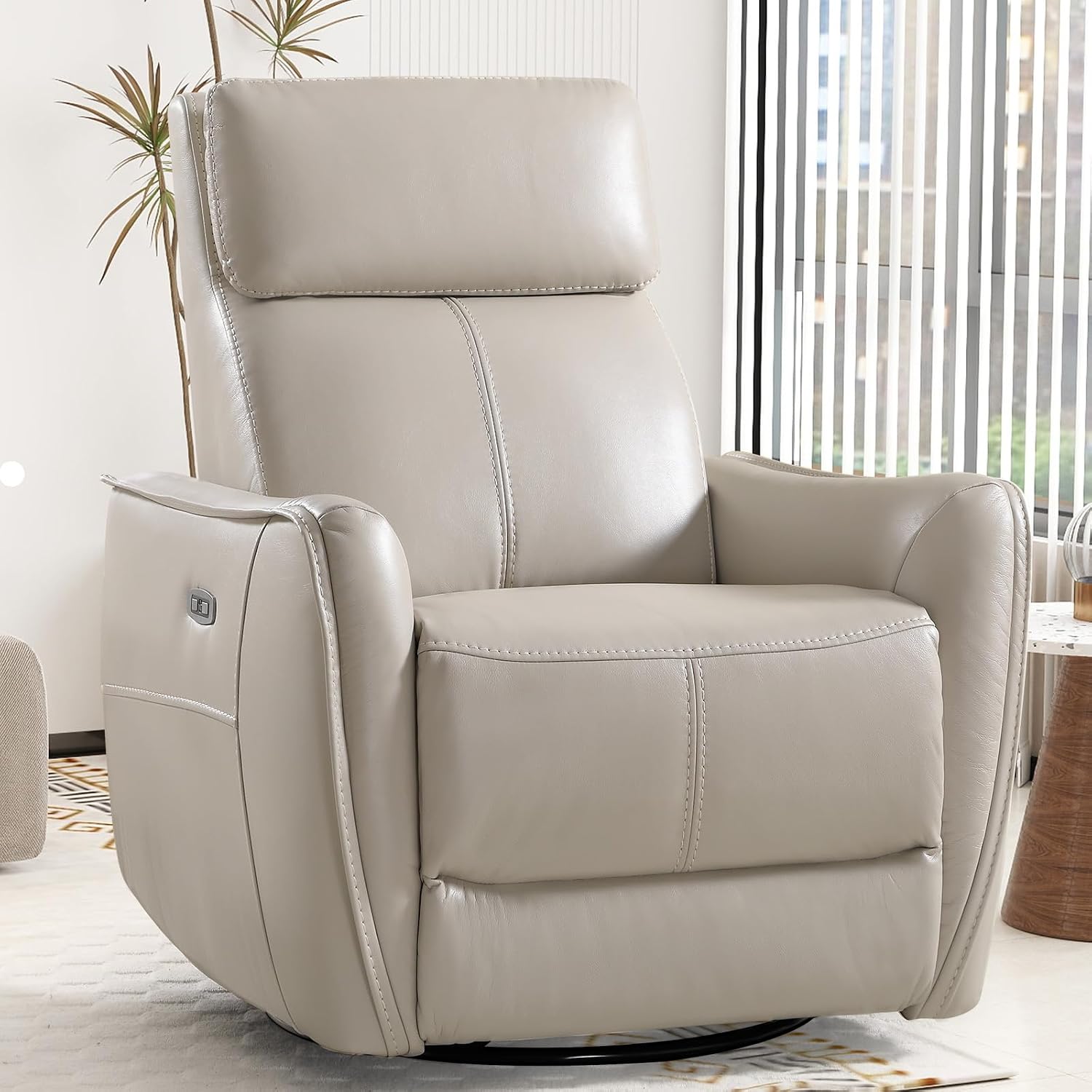 Bonzy Home Power Swivel Rocker Recliner Chair with USB Port, Wide Seat, Head & Lumbar Support, Upholstered Glider Chair for Living Room, Nursery, Silver