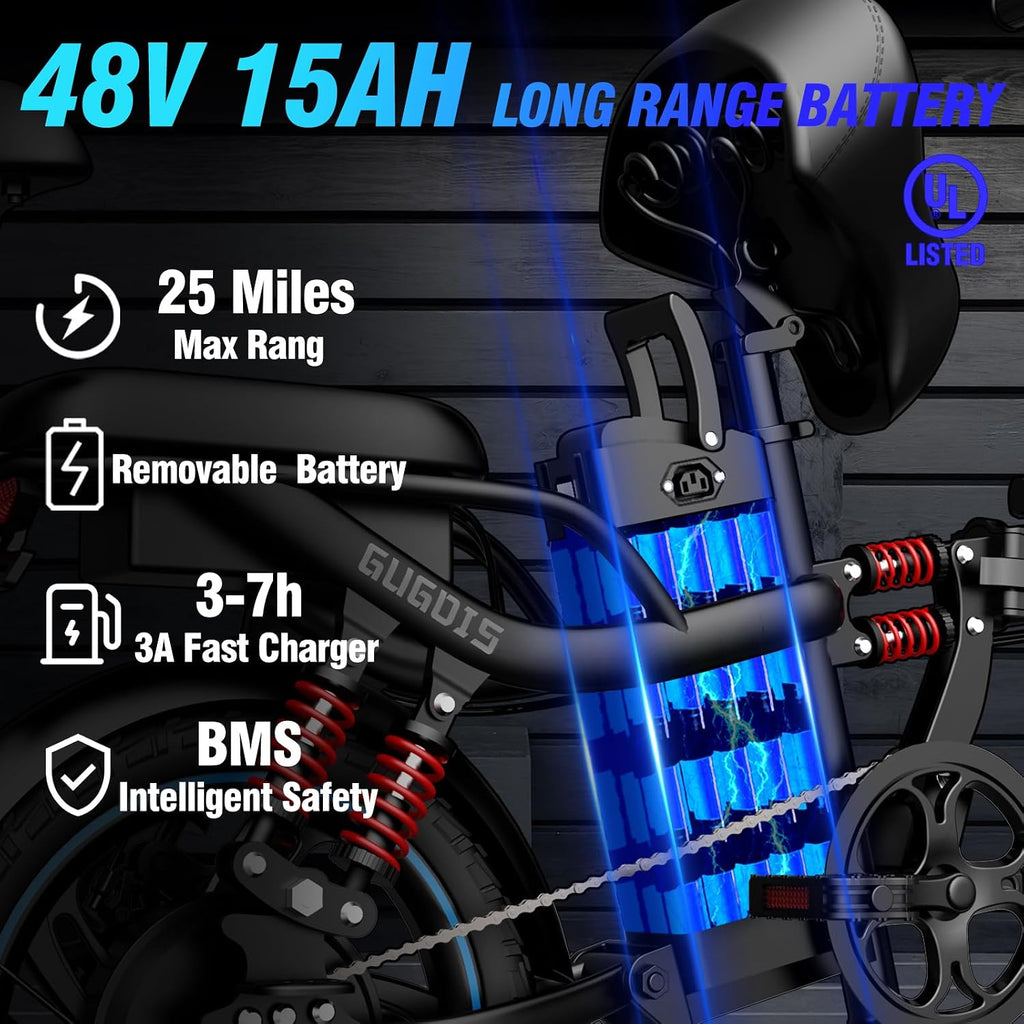 GugoIs 2 Seater Electric Bike for Adults, 750/1000W & 28/30 MPH E-Bike with 748.8/960 Wh Removable Battery, 16/20' Commuter Ebikes, 25-60 Miles, Full Suspension Adults Electric Bicycles