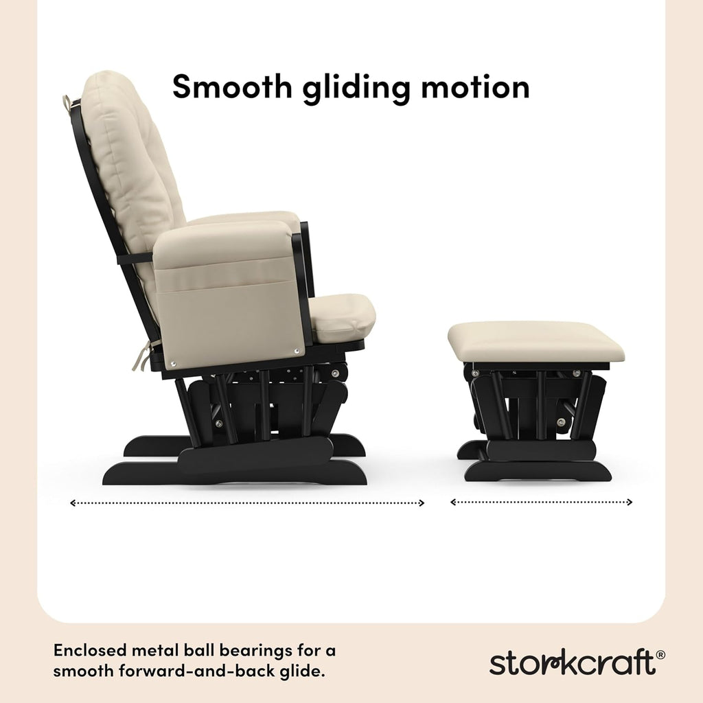 Storkcraft Premium Hoop Glider & Ottoman (Black with Beige) — GREENGUARD Gold Certified, Solid Wood Craftsmanship, Convenient Storage Pockets, Smooth-Gliding Chair for Nursery, Multi-Award-Winning