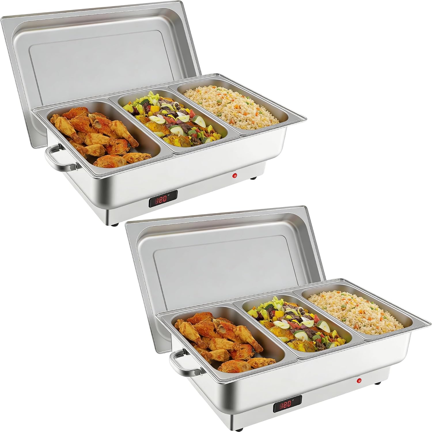 GarveeHome Electric Chafing Dish Buffet Set,3 x 3 QT Stainless Steel Food Warmers, 600W Digital Display Temperature Control Serving Trays for Parties Catering Weddings, Sections Dishwasher Safe