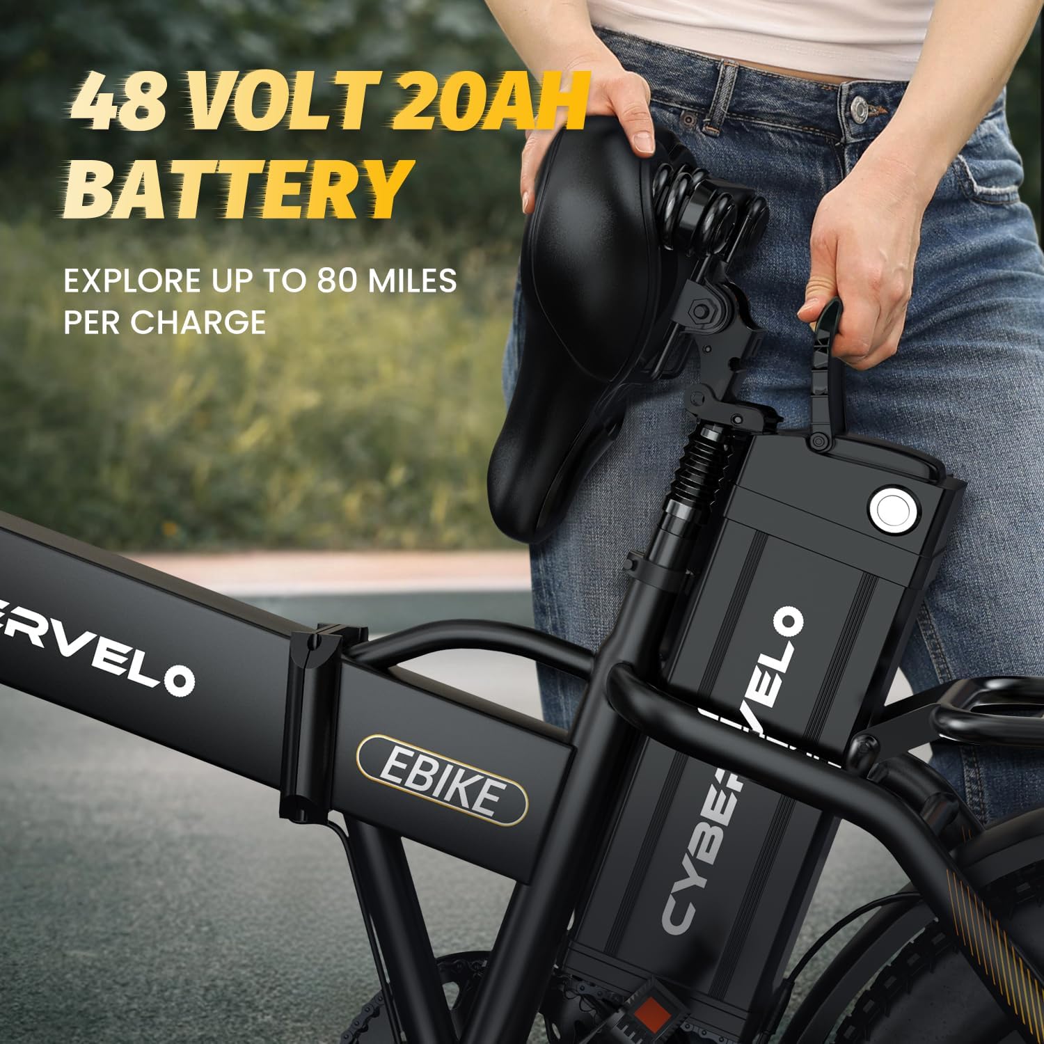 YorkE 1000W Folding Electric Bike, 48V 20AH Large Removable Battery E Bike, 30+MPH, 80 Miles Max Range, 20' Fat Tire Electric Bike for Adults, Adult Electric Bicycles for Commute, 7-Speed