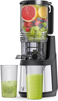EanOruus Cold Press Juicer, 5.8' Wide Feed Chute Juice Extractor Machine with 400W, High Juice Yield, Slow Masticating Juicer for Whole Vegetables & Fruits, Gray-Stainless Steel
