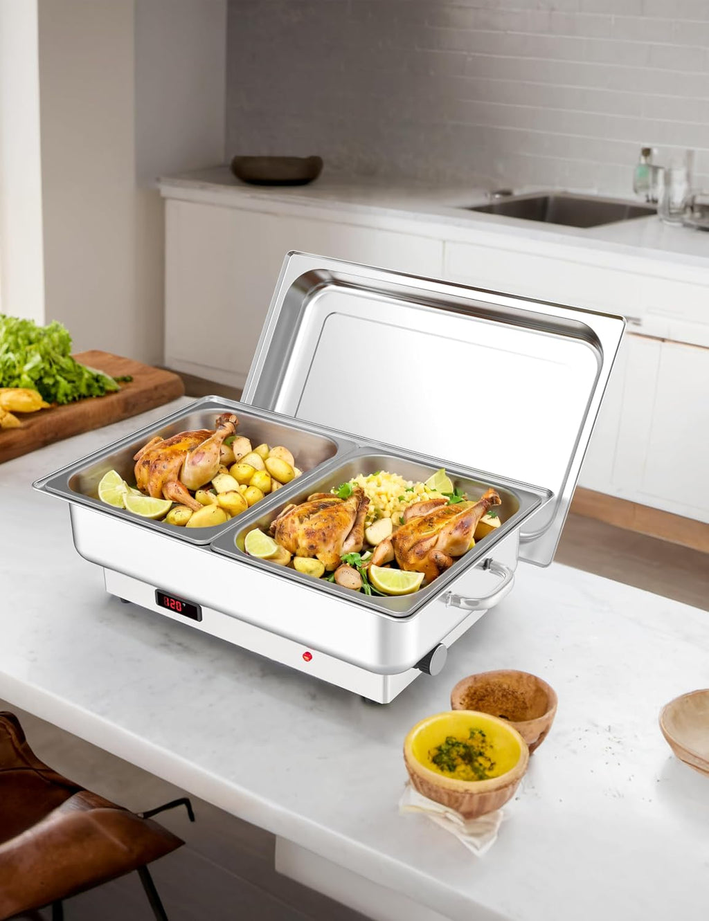 2 Pack Electric Chafing Dish Buffet Set 2 x 4.5 QT Buffet Servers and Warmers Digital Display Temperature Warming Tray Stainless Steel Food Warmer for Parties Weddings Caterings