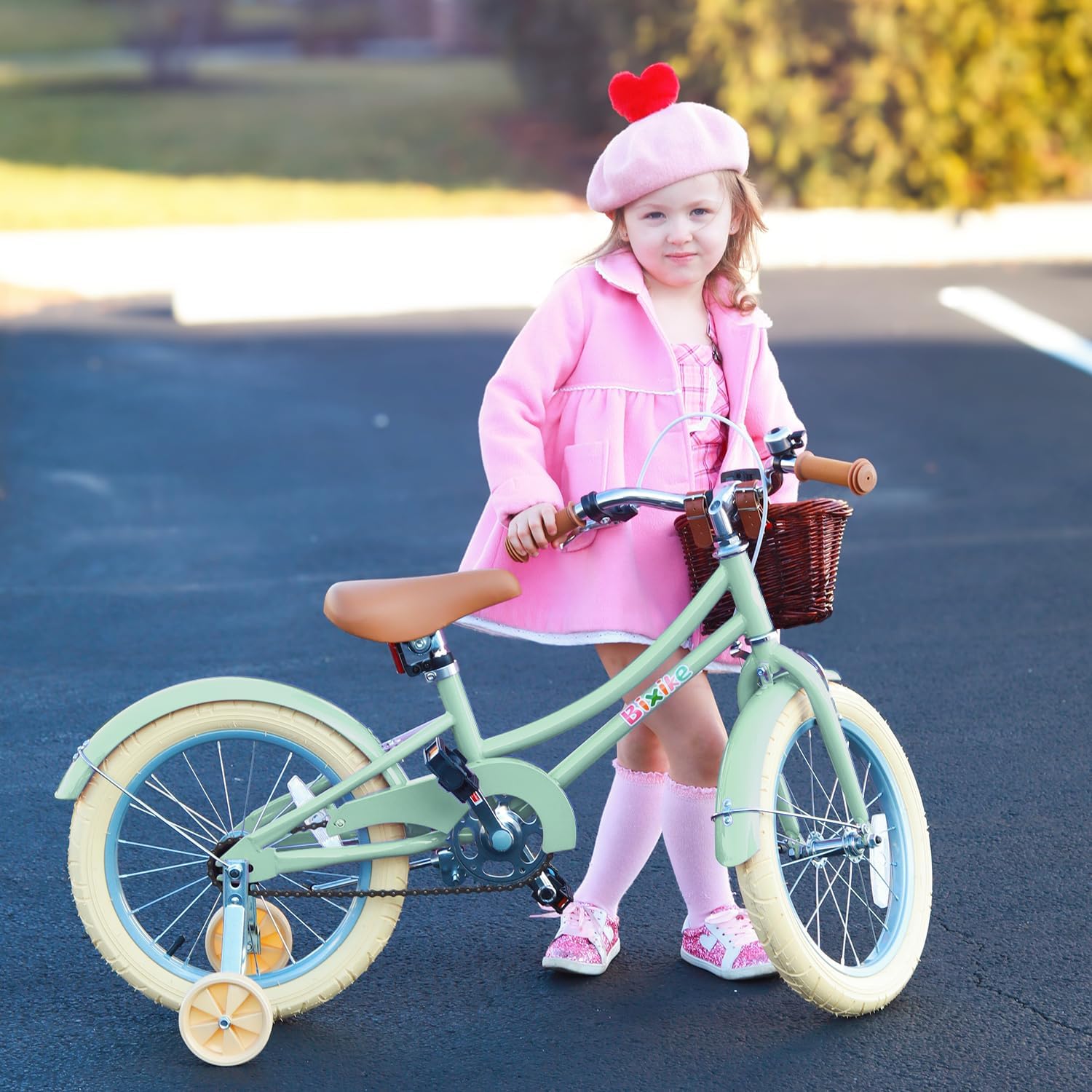 Bixike Retro Design Girls Bike with Basket and Coaster Brake for 3-13 Years Old Kids, 14 16 18 Inch Bicycle for Toddlers with Training Wheels, 20 Inch with Kickstand, Multiple Colors