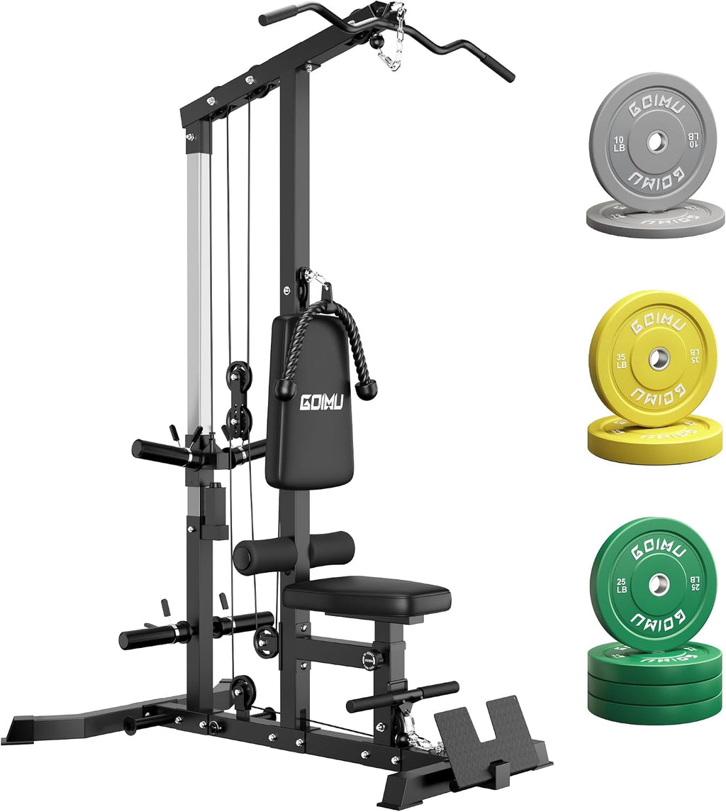 LS01 LAT Pulldown Machine, LAT Row Cable Machine with AB Crunch, LAT Tower with Cable Row Attachments, 3 in 1 Pulley Stations for Home Gym